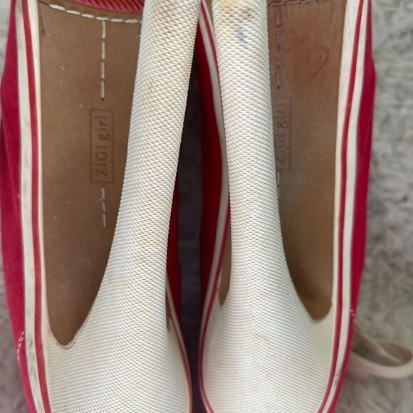 Zigi Girl Salute Red canvas lace up ankle hidden platform heels beige trimsSZ8.5 - Picture 11 of 12